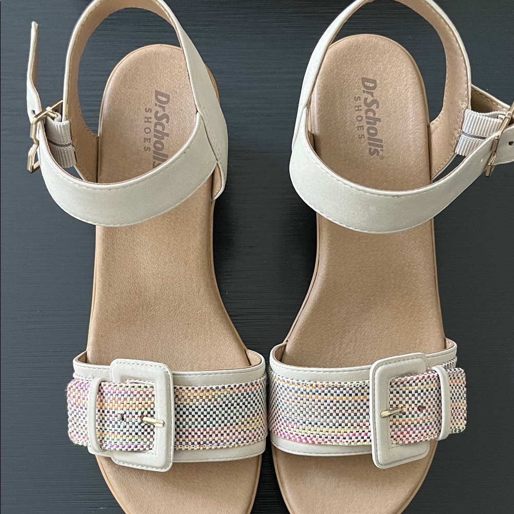 Dr. Scholl's Cream Sandals with Multicolor Straps